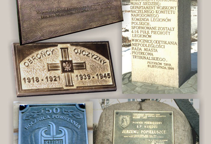 tablice pamitkowe, litery metalowe, medaliony, statuetki,  klamry, odznaki